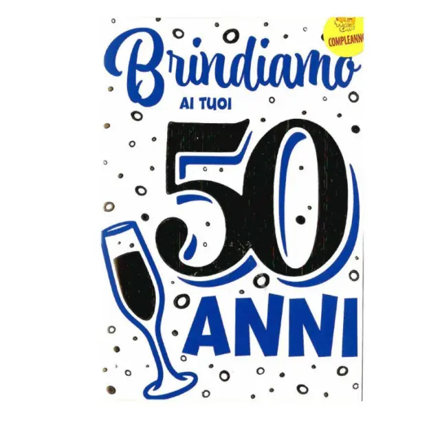 BIGLIETTO D'AUGURI AUGURALE compleanno 50 anni Brindiamo lui - completo di  busta EUR 5,99 - PicClick IT