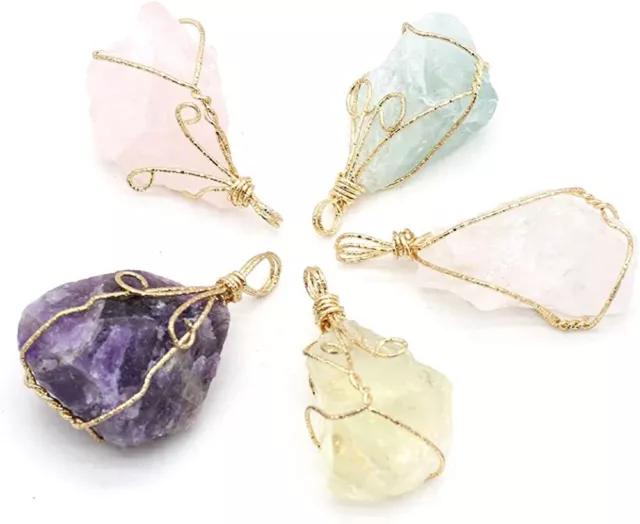 6Pcs Natural Chakra Reiki Healing Crystal Stone Pendant Charm for Jewelry Making