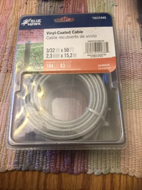 Blue Hawk 50-ft Weldless Galvanized-Vinyl Coated Steel Cable. New In Box