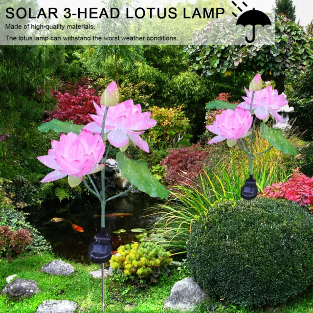 fr 2 Packs Lotus Stake Lights Realistic Solar with 3 Flowers for Outside Decorat 2