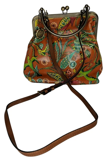 Patricia Nash Sz Small Leather Novella Frame Bag w/ Extra Strap Brown Handbag