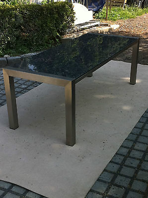 Gartentisch Outdoor-Tisch Esstisch Küchentisch Naturstein Steinplatte +Edelstahl 3