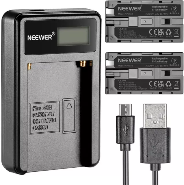 Neewer Micro USB Battery Charger + 2-Pack 2600mAh NP-F550/570/530 Replacement Ba