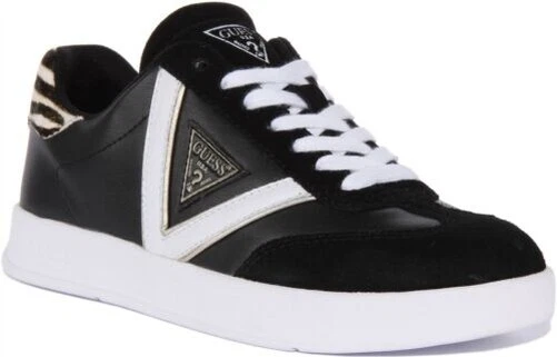 GUESS Aviana Décontracté Lacet Daim Baskets Noir Blanc Femmes UK 3 - 8