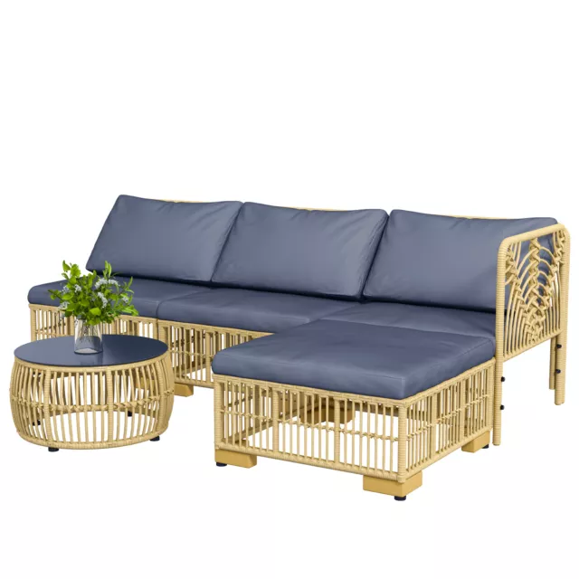 Outsunny Salotto da Giardino in Rattan con Divanetto, Cuscini e Tavolino Grigio