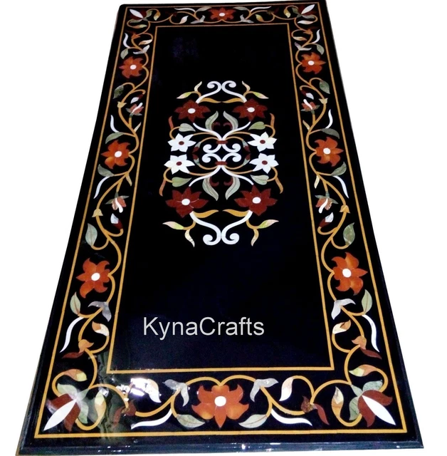30x60 Inches Marquetry Art Dining Table Top Rectangle Marble Patio Center Table