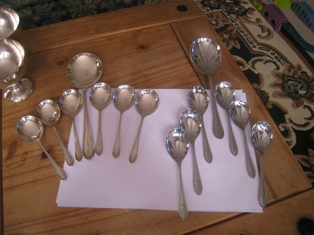 2 Vintage/Antique Desert Spoons sets Trifle, Ice cream etc EPNS & Chrome set VGC
