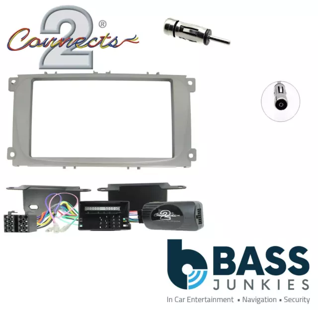 Ford Focus MK2.5 07-11 Silver Double Din Car Stereo Fascia & Steering Wheel Kit