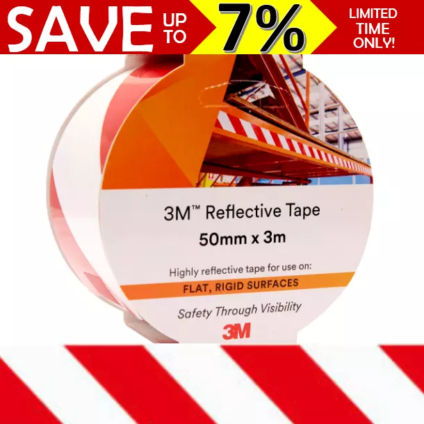 NEW 3M Reflective Red White Barricade Safety Tape Roll 50mm x 3m Compliant 7930