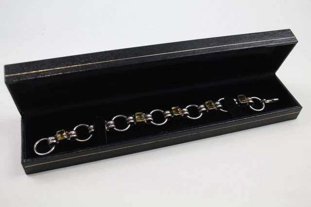 Pannello Bracciale Citrino Argento Sterling Dichiarazione Peso In scatola 27g