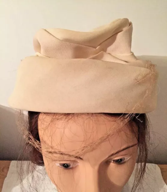 Vintage Ladies Hat Antique Ivory Color with Netted Lining on Inside -- As Is