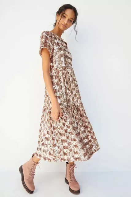 ANTHROPOLOGIE NWT $228 Maeve Heavy Sequined Bernadette Midi Dress Size Medium