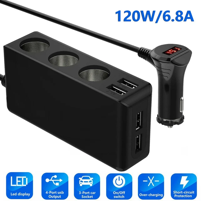 Zigarettenanzünder Verteiler Auto Ladegerät 4 USB-Anschlüsse Netzschalter 12/24V
