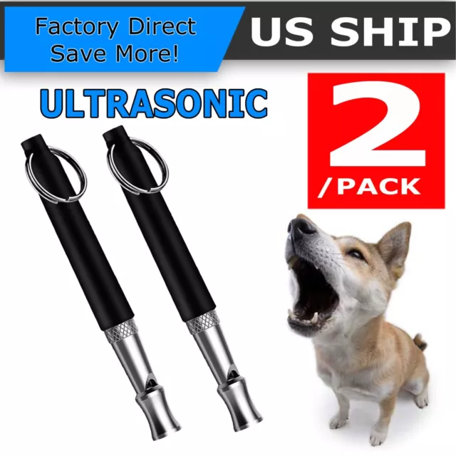 2pc Dog Training WHISTLE UltraSonic Obedience Stop Barking Pet Sound Pitch Black