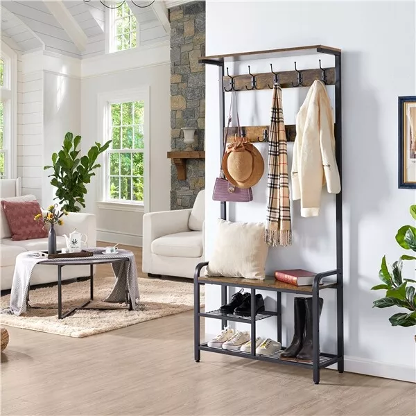 Entryway Coat Rack Shoe Bench 3-IN-1 Hall Tree with Shoe Storage 23 Ball Hooks