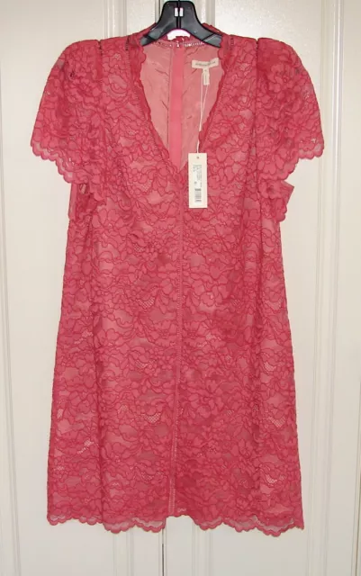 NWT Rebecca Taylor size 10 Lace Novelty shift puff sleeve dress sunset rose $495