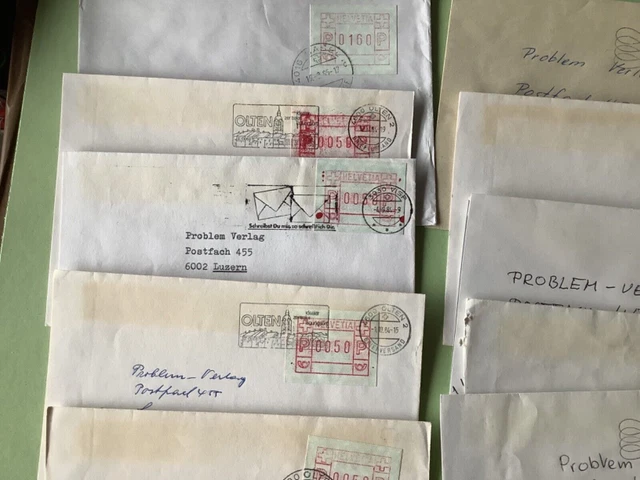 Switzerland A. T. M. Postage vending labels  23 covers duplicates Ref A1172 2
