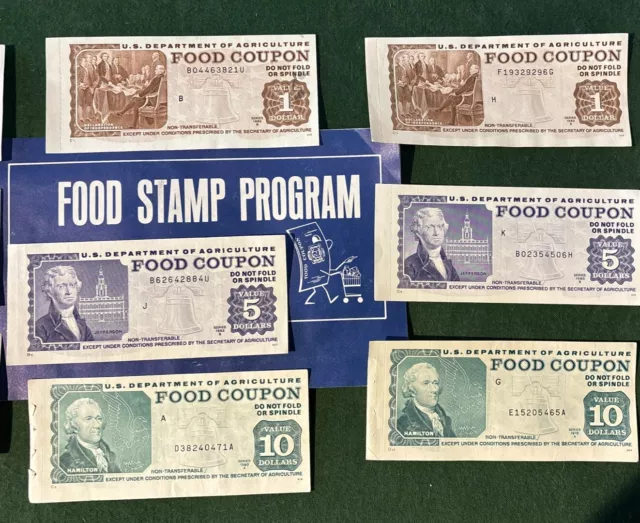 USDA Food Coupons $1 $5 $10 Full Stamp Gem Quality Lot Of 9 Paper Food-Stamps 3