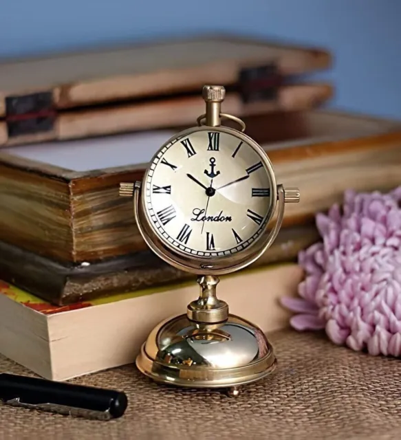 Reloj de mesa de latón hecho a mano náutico vintage marítimo pequeño reloj...
