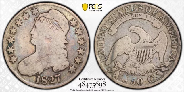 1827 Capped Bust Half Dollar Square Base 2 - PCGS VG08 - TruView - Free Shipping