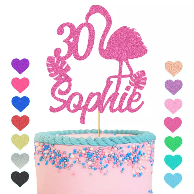 Flamingo Cake Topper Personalised Name Age Glitter Birthday Cake Decor Girls
