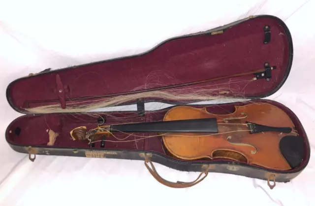 Alte Geige Violine mit Geigenkasten Vintage Repariert in 1888