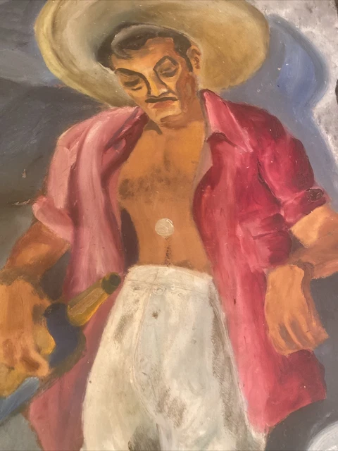 FANTASTIC OLD Rivera School MAN Sombrero OIL PAINTING Board VTG MEXICAN Sgd WINE