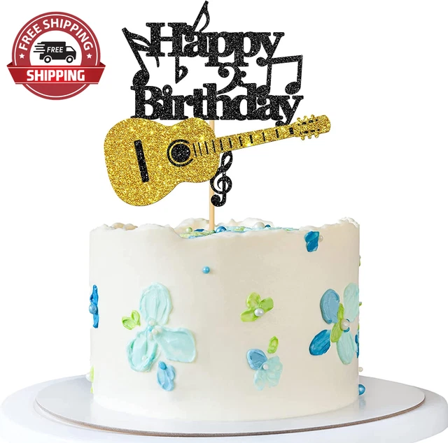 Roadsea Guitar Happy Birthday Cake Topper - Rock Star Music Theme Birthday Party