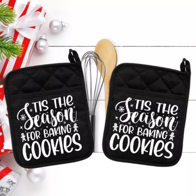 Tis The Season For Baking Cookies - Pot Holder - Oven Mitt - Hot Pad - neo033blk