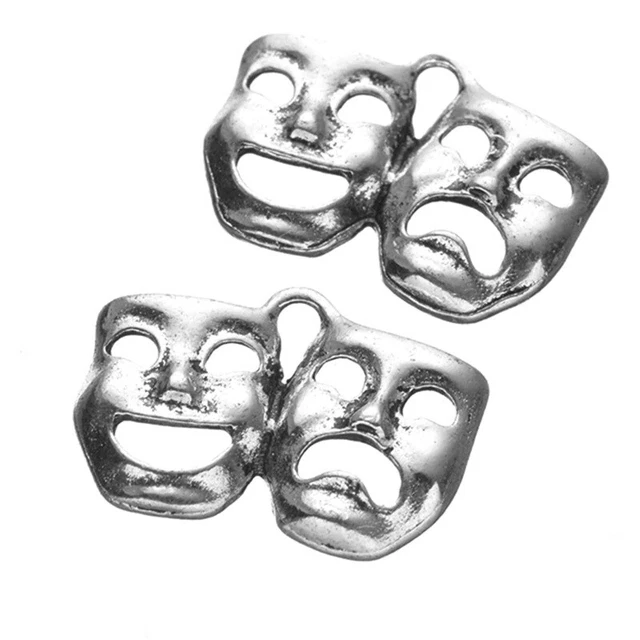 30pc Hollow Mask Theatre Comedy Tragedy Art Antique Silver Charm Pendant Jewelry