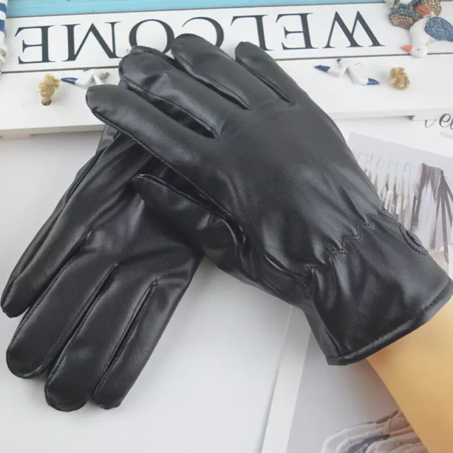 Men&Women Winter Leather Black Warm Touchscreen Gloves With Button For Outdoor