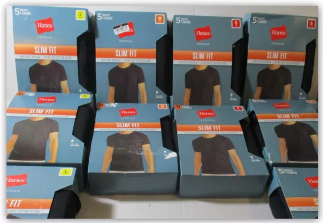 Hanes Men's Premium Slim Fit Crew Neck T-Shirt BLACK Crew Neck NEW PACKAGE!