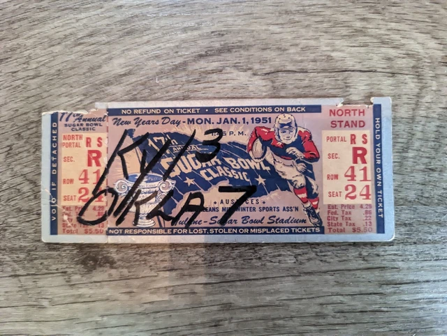 1951 Sugar Bowl Ticket Ky. Wildcats, Bear Bryant,Ok.sooners, Bud Wilkerson