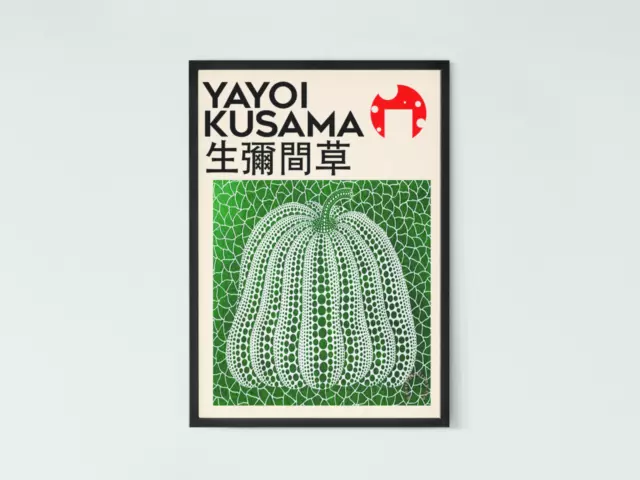 Yayoi Kusama Wall poster, Green Pumpkin Contemporary pop Art Exhibition Print