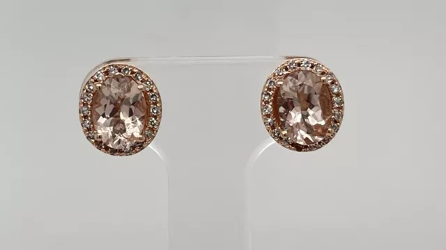 EFFY 14k Rose Gold 1.5 Ct Tw Oval Morganite & Diamond Halo Stud Earrings, 2.1 Gr 2