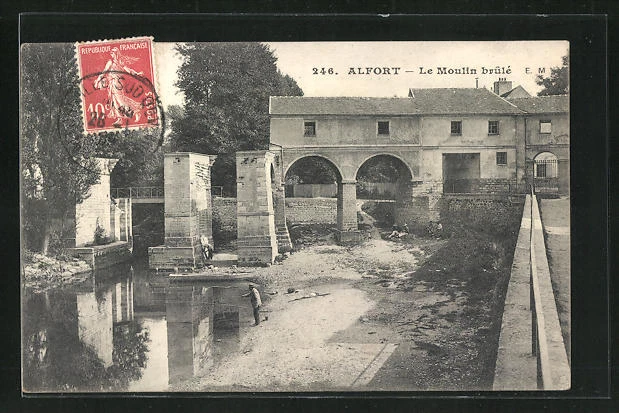CPA Alfort, le Moulin brulé 1909
