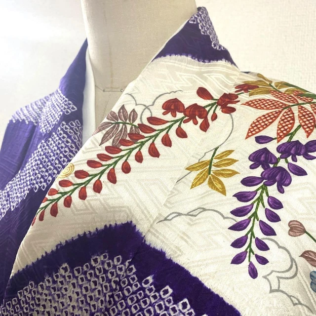 JAPANESE KIMONO FURISODE PURE SILK VINTAGE ANTIQUE 169.5cm 5'7" 73