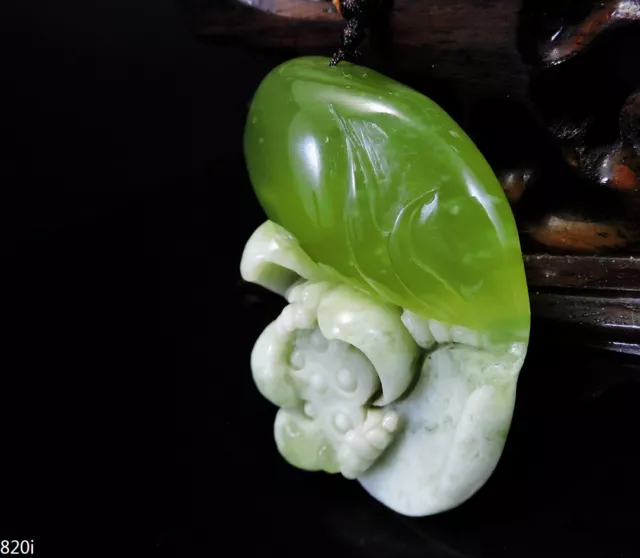 100% Natural Hand-carved Jade Pendant Jadeite Necklace lotus flower 820i 2