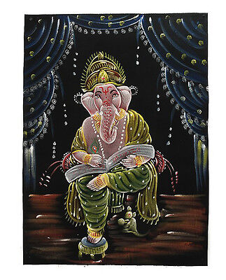 Tenture murale Batik Tissu Ganesh Elephant Peint 70x52cm Fait Main   14