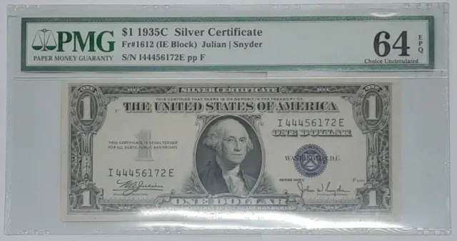 Series 1935 C $1 Silver Certificate Fr#1612  IE Block  PMG Choice UNC 64EPQ