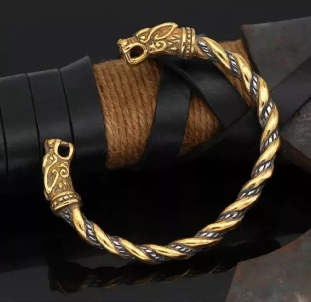Women's Bracelet Norse Viking Arm Ring Fenrir Wolf Head Cuff Bangle For Ladies