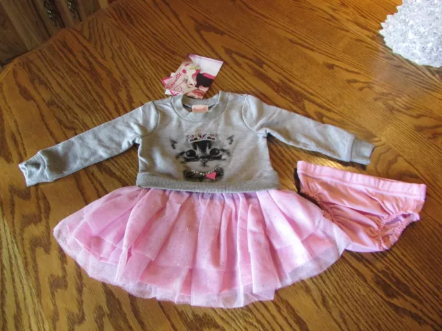 Nannette Toddler Girls 2 Piece "Cat Tiara" Tutu Dress Set Size 24M NWT $38