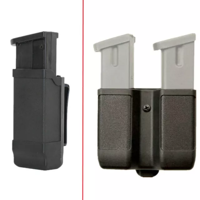 Tactical Dual/Single Magazine Holster Double Stack Mag Holder for 9mm to .45 Cal