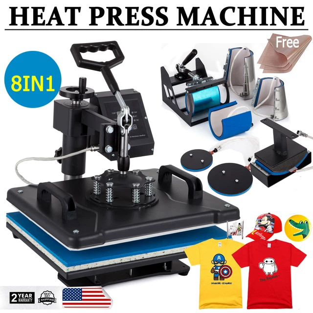 8 in 1 Digital T-Shirt Heat Press Machine Transfer Sublimation Mug Hat Plate Cap
