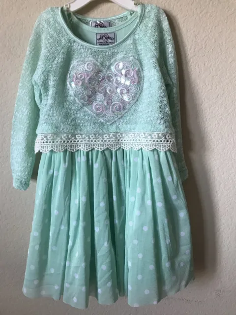 NWT Knit Works Green Hearts Polka Dot Lace Trim Sequin Girls' Dress Set Size 2T