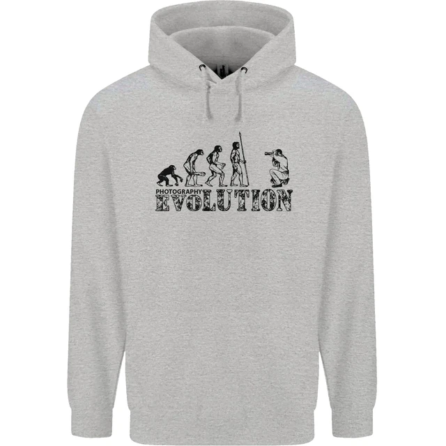 Felpa con cappuccio Evolution Photographer divertente da uomo 80% cotone