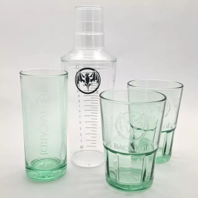 Bacardi Glasses Cocktail Shaker Official Highball Mojito Set Green Collectable