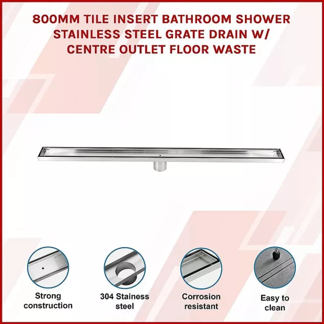 800mm Tile Insert Bathroom Shower Stainless Steel Grate Drain Floor Waste 2