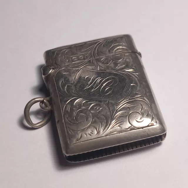 Antique  Sterling Silver Engraved Vesta Case..chester 1898.