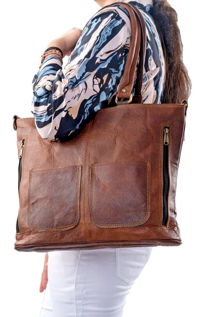 Fait à la Main Femmes Cuir Véritable Sac Bandoulière Épaule Décontracté Cabas